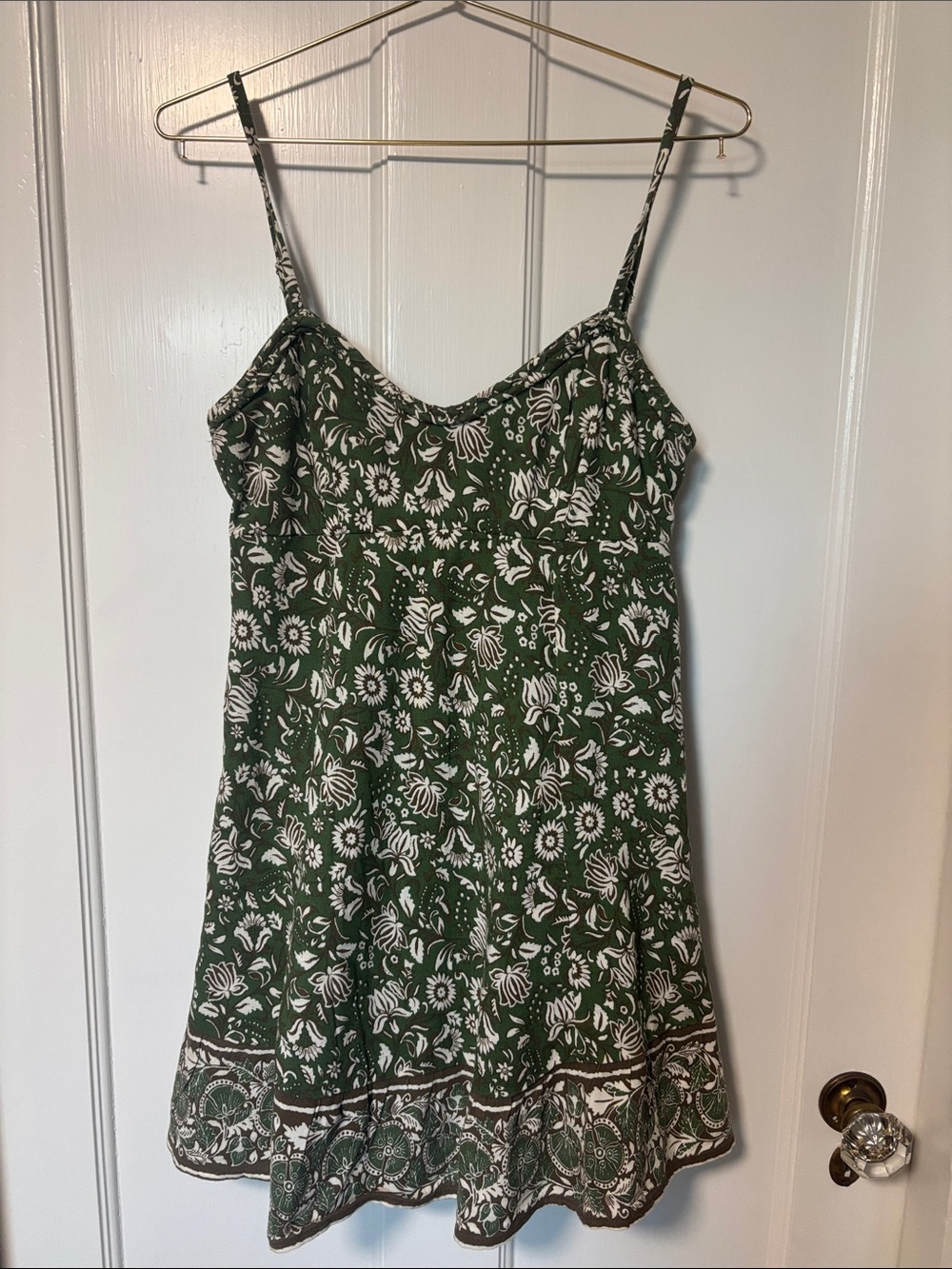 Olive Green Floral Spaghetti Strap Sundress